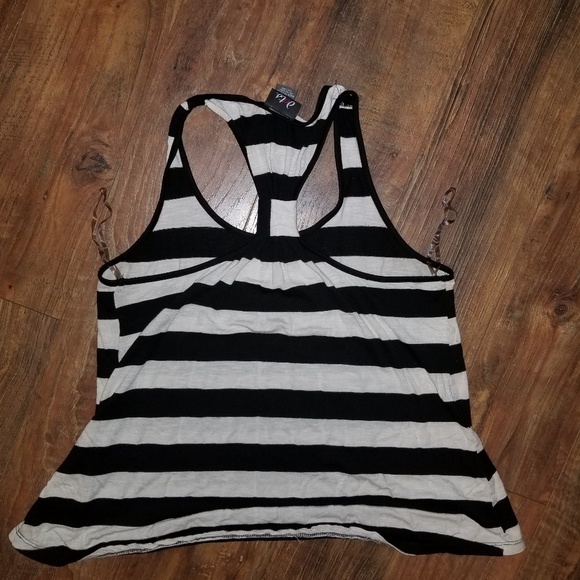 Black and white striped racerback tank. - Picture 2 of 2